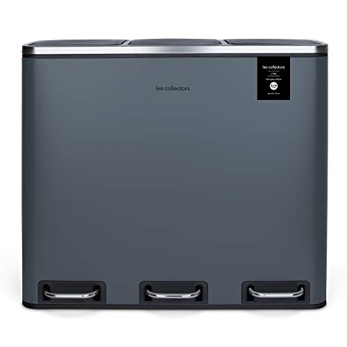 Les Collectors N°984 Papelera de Clasificación Con Pedal Dark Grey , Capacidad 60L, Resistente, Cocina, Separador De Residuos 2 Bandejas, Cubo Interior Extraíble, Reciclaje, Clasificación Selectiva