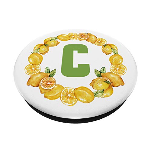 Letra C de fruta de limón blanco amarillo verde color PopSockets PopGrip Intercambiable