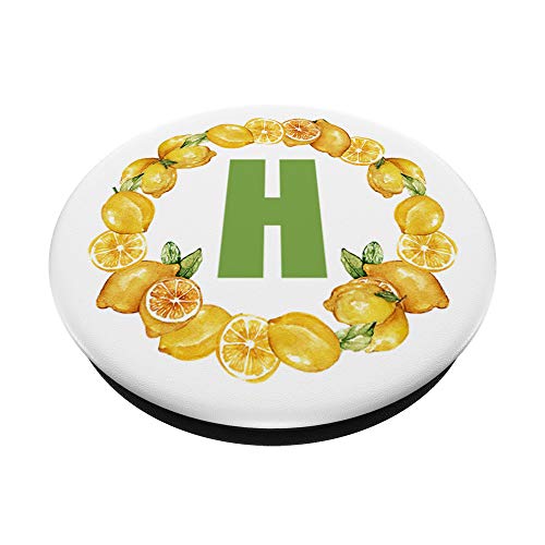 Letra de fruta de limón H Blanco Amarillo Verde Color PopSockets PopGrip Intercambiable