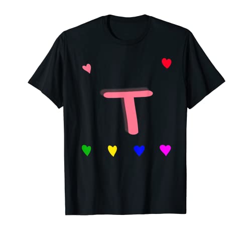 Letra T Nombre inicial corazones con letra t Monograma Alphapet Camiseta