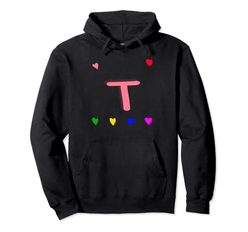 Letra T Nombre inicial corazones con letra t Monograma Alphapet Sudadera con Capucha