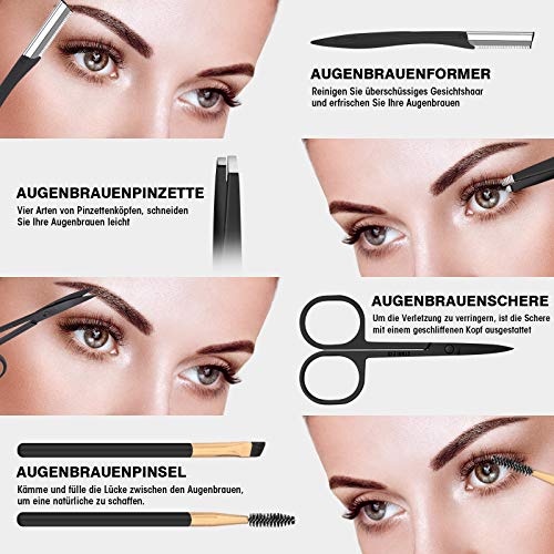 LEUNG Pinzas Cejas, 5pcs Pinzas para cejas, Juego de Cejas con Pinzas de Depilar Profesionales, Peine para Cejas, Tijeras cejas, Maquinillas de Afeitar Cejas, Recortador de Cejas