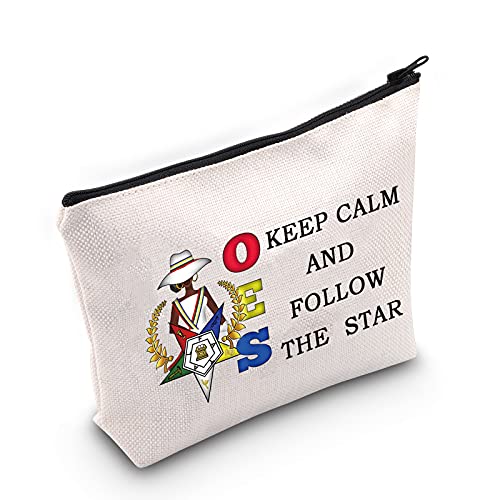 LEVLO Orden de la estrella oriental Hermandad Cosméticos Bolsa de maquillaje OES Sorority Regalo Keep Calm And Follow The Star Maquillaje con cremallera bolsa para mujeres y niñas