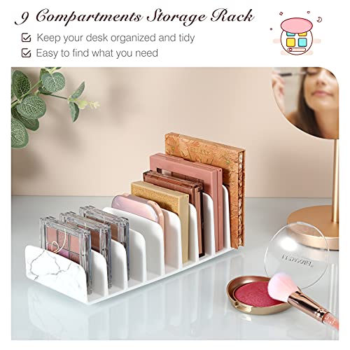 Lewondr Organizador de Maquillaje, Caja de Almacenamiento de Cosméticos con 9 Compartimentos, Expositor de Sombras de Ojos Multifuncional con Textura de Mármol para Polvo para Cejas Colorete, Blanco