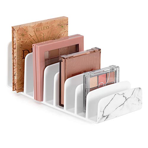 Lewondr Organizador de Maquillaje, Caja de Almacenamiento de Cosméticos con 9 Compartimentos, Expositor de Sombras de Ojos Multifuncional con Textura de Mármol para Polvo para Cejas Colorete, Blanco