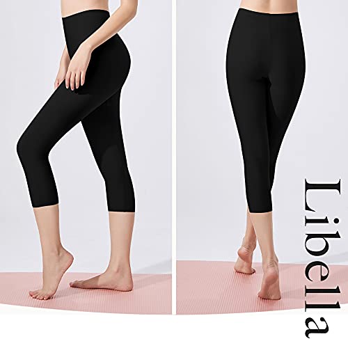 Libella 3 Piezas Mujer Leggins 3/4 Mallas Hecho de algodón Capri Pantalones Corto con Cintura Alta Multicolor Ajustado Mallas Deportivas 4161 Negro Vino Rojo Marienblau S