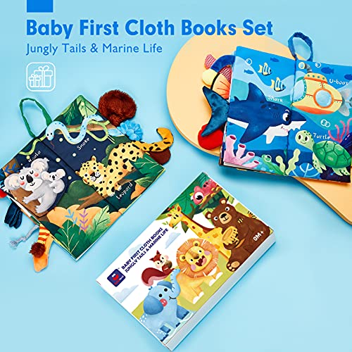 Libros Bebe Juguetes Bebes 0 3 6 12 18 Meses 2PCS Libros de Tela Blandos para Bebes Recien Nacido Niños Educativo Juguetes Niños 1 año, Animales Libro Sensorial Suave de Actividades para Bebé