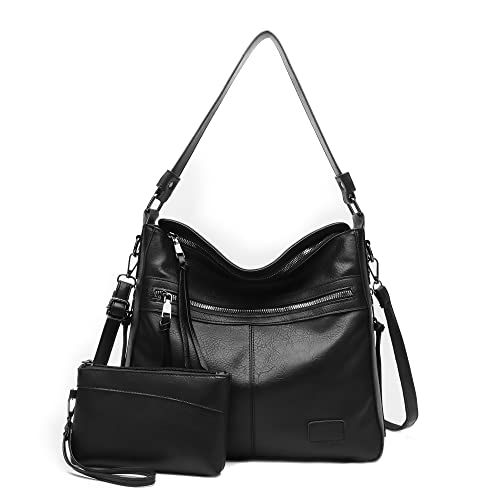 Lifetooler Set Bolsos Mujer Grande PU Cuero De Hombro Bolsos Tote Monedero Hobo Bolsos Regalos Para Mujer (X-negro)