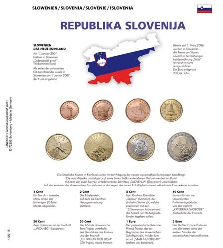 Lindner 1109-16 Hoja pre-impresa para juegos Euro del curso legal: PAISES NUEVOS EURO Eslovenia