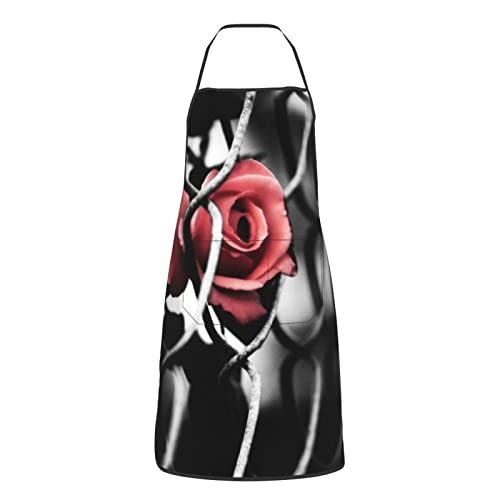 LINGF Delantal con estampado de rosas góticas, delantales de cocina, babero impermeable con 2 bolsillos, delantal de cocina unisex