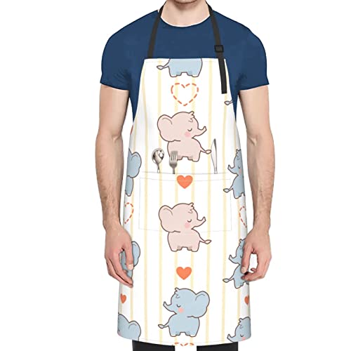 LINGF Delantal impermeable lindo elefante con delantales de corazón con bolsillos delantales de cocina de chef para mujeres y hombres