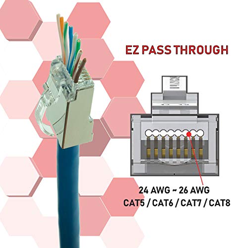 LINKUP - Snagless RJ45 Cat6 STP Connectors EZ Pass Through Ends | Ethernet Cat 6 8P8C Solid Plugs | STP Gigabit Round Cable Connector | Platinum 50 Mi Gold Plated High Performance | 50 Pack