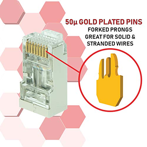 LINKUP - Snagless RJ45 Cat6 STP Connectors EZ Pass Through Ends | Ethernet Cat 6 8P8C Solid Plugs | STP Gigabit Round Cable Connector | Platinum 50 Mi Gold Plated High Performance | 50 Pack