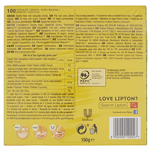 Lipton Té negro Yellow Label, Caja con 100 sobres