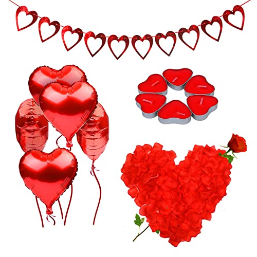 Lishang 1056Pcs San Valentin Decoracion Kit Romántico de Velas Pétalos de Rosa Artificiales Boda Globos Corazón Rojo para Bodas Fiestas Ambiente Romántico Compromiso Cumpleaños Decoración