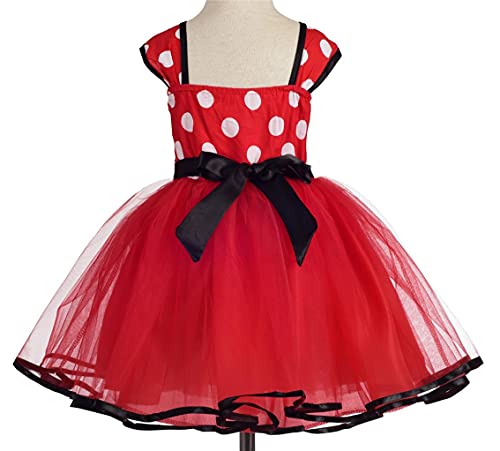 Lito Angels Disfraz de Minnie Mouse para Niña con Orejas de Ratón Aro de Pelo, Vestido de Tul con Lunares, Talla 2-3 años, Rojo