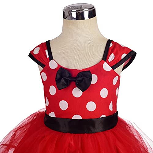 Lito Angels Disfraz de Minnie Mouse para Niña con Orejas de Ratón Aro de Pelo, Vestido de Tul con Lunares, Talla 2-3 años, Rojo