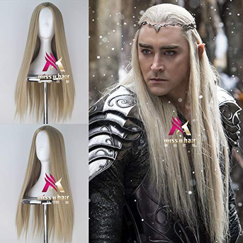 LJYNB Peluca de cosplay para hombre El Hobbit Thranduil   rey de elfo rubio pelo largo y recto King Lee Pace peluca dorada disfraces