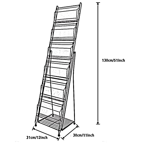 LLSS Revistero, Estante para folletos Estante para periódicos Datos de Metal Estantería para Sala de Estar con Arte de Hierro 12 × 11 × 51 Pulgadas