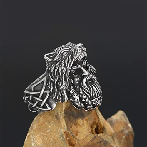 LMCLJJ Mito NóRdico Odin Lobo Acero Inoxidable Anillo, Hombres Mujer Vikingo Guerrero TóTem de Fenrir MáScara Casco Amuleto Vintage Anillos, JoyeríA Hecha a Mano de Banda Punk,11