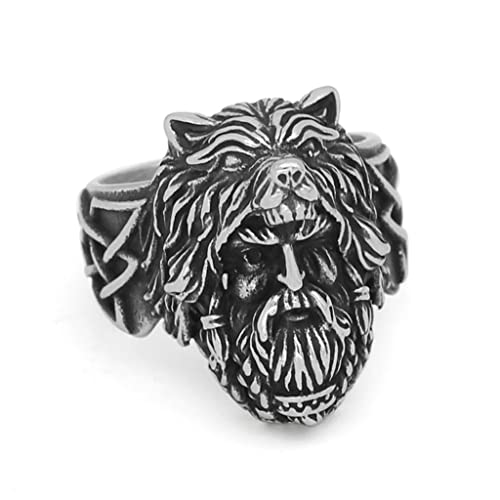 LMCLJJ Mito NóRdico Odin Lobo Acero Inoxidable Anillo, Hombres Mujer Vikingo Guerrero TóTem de Fenrir MáScara Casco Amuleto Vintage Anillos, JoyeríA Hecha a Mano de Banda Punk,11