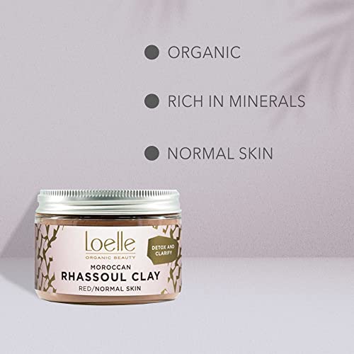 Loelle - Arcilla Roja en Polvo Pura, Remedio Natural Contra el Acné y los Puntos Negros para Piel Normal - Mascarilla Matificante Facial Purificante - Arcillas Rhassoul Hechas en Marruecos (150g)