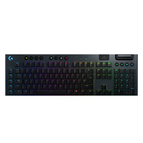 Logitech G915 LIGHTSPEED Teclado Gaming Mecánico Inalámbrico con teclas GL-Táctil de bajo perfil, LIGHTSYNC RGB, Diseño ultra delgado, 30 horas de duración de la batería, Disposición QWERTY ES - Negro