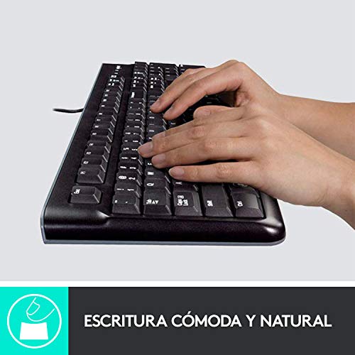 Logitech K120 Teclado con Cable Business para Windows, Tamaño Normal, Resistante a Líquido, Barra Espaciadora Curvada, PC/Portátil, Disposición QWERTY Español, color Negro