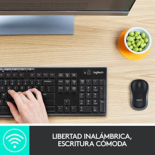 Logitech MK270 Combo Teclado y Ratón Inalámbrico para Windows, 2,4GHz Inalámbrico, Ratón Compacto, 8 teclas multimedia y de acceso directo, 2 años de batería, PC, PC Portátil, QWERTY Español - Negro