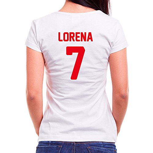 LolaPix Camiseta España Personalizada con tu Nombre y Dorsal | Selección Española | Varios Diseños Tallas | 100% Algodón | Mujer| Blanca