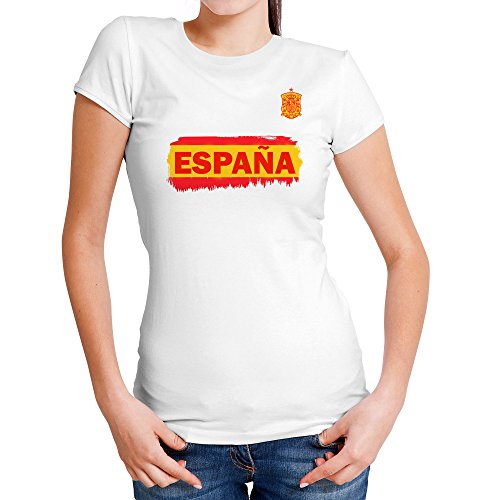 LolaPix Camiseta España Personalizada con tu Nombre y Dorsal | Selección Española | Varios Diseños Tallas | 100% Algodón | Mujer| Blanca