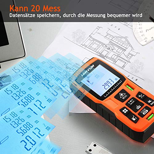 Lomvum Medidor Laser de Distancia, 50M Profesional Metro Laser,Telemetro Laser con Precisión 2mm,Niveles de Burbuja