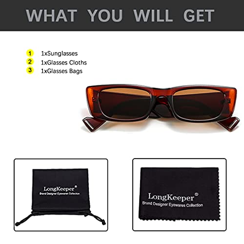 Long Keeper Gafas de sol rectangulares para Hombre Mujer pequeñas gafas de sol cuadradas retro años 90 protección UV400