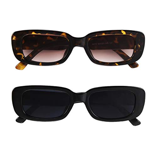 Long Keeper Gafas de sol rectangulares Protección UV400 Gafas de conducción retro para mujer (Negro+Leopardo)