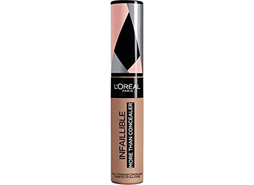 L'Oréal Paris Infalible, Corrector de cobertura completa y acabado natural, More than Concealer,Tono 334 Walnut/Noyer, 11 ml