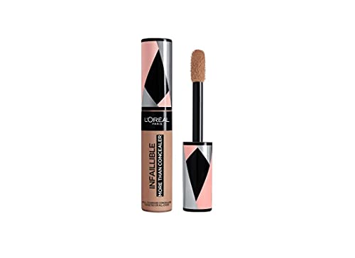 L'Oréal Paris Infalible, Corrector de cobertura completa y acabado natural, More than Concealer,Tono 334 Walnut/Noyer, 11 ml