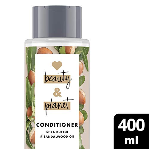 Love Beauty and Planet Happy and Hydrated Acondicionador para cabello seco, manteca de karité y aceite de sándalo, sin silicona, 1 unidad (400 ml)