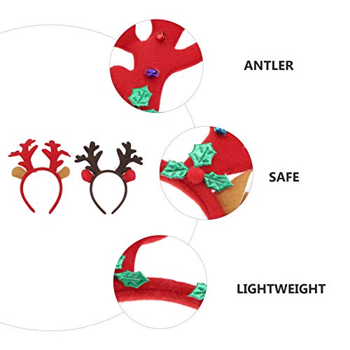 Lurrose 2 piezas diademas de navidad cornamentas de renos diademas fiesta de navidad tocado campana reno orejas aro de pelo para mujeres niños niñas