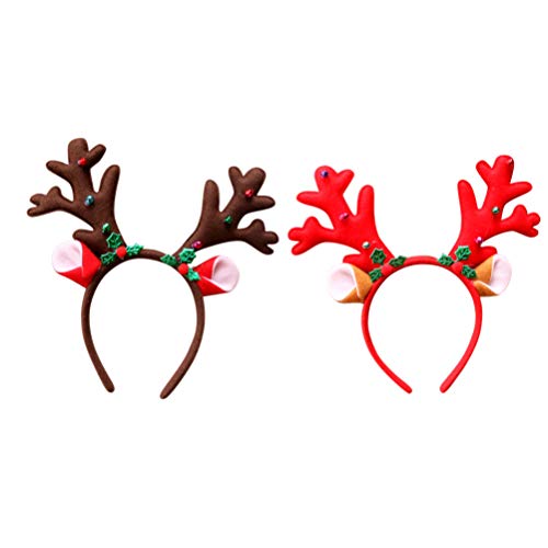 Lurrose 2 piezas diademas de navidad cornamentas de renos diademas fiesta de navidad tocado campana reno orejas aro de pelo para mujeres niños niñas