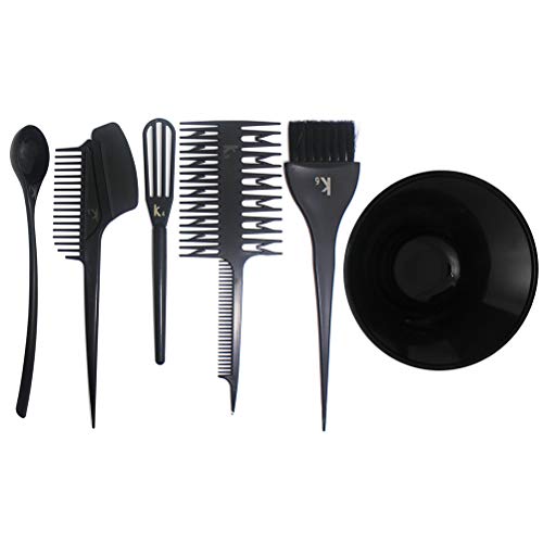 Lurrose kit de mezcla de color de cabello de salón 6 piezas cepillo de teñido de cabello peine tazón batidor de peluquería herramientas para teñir el cabello para la tienda del hogar