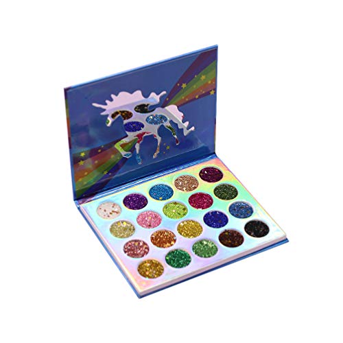 Lurrose paleta de sombras de ojos unicornio 20 colores paleta de sombras de ojos con brillo brillo maquillaje pigmentado sombra de ojos en polvo a prueba de agua para mujeres niñas