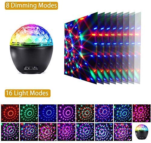 Luz de Bola de Discoteca Led 16 Colores, Pulchram Altavoz Bluetooth Lámpara de Discoteca Luz de Escenario Luz de Fiesta Giratoria con USB Control Remoto para Fiesta Bar de Navidad DJ Cumpleaños Boda