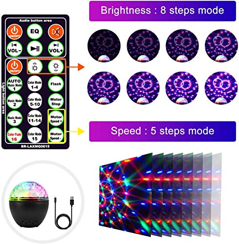 Luz de Bola de Discoteca Led 16 Colores, Pulchram Altavoz Bluetooth Lámpara de Discoteca Luz de Escenario Luz de Fiesta Giratoria con USB Control Remoto para Fiesta Bar de Navidad DJ Cumpleaños Boda