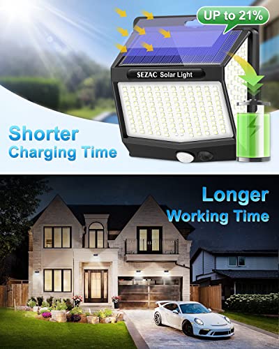 Luz Solar Exterior [6 Paquete/3 Modes] SEZAC 270° Súper Brillante Focos Led Exterior Solares con Sensor de Movimiento, IP65 Luces Solares Led Exterior para Jardin, Garajes, Caminos, Puertas Delanteras