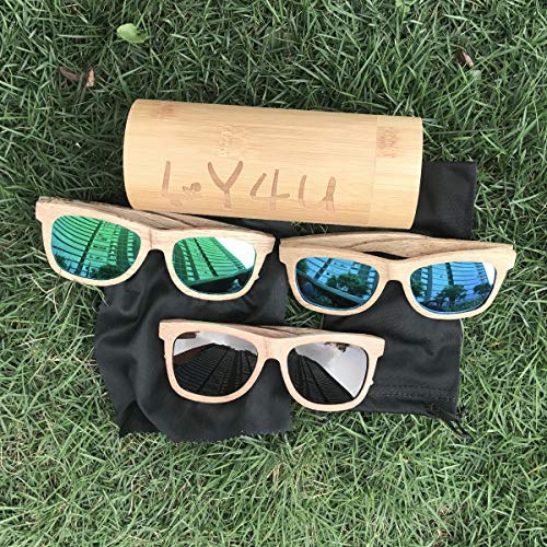 LY4U Gafas de sol de madera para hombre y mujer Gafas vintage Lentes polarizadas Gafas de sol unisex con caja de bambú