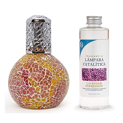 M MAMA MANUELA Pack Lámpara Catalítica y Fragancia. Modelo Mosaico Bicolor - perfuma y sanea el Ambiente. Elimina Malos olores e impurezas del Aire - MamaManuela (Aroma Lavender Expression - 200ml)