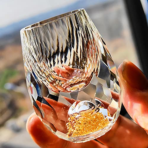 MagiDeal Vaso de Cristal Creativo Vaso de chupito Lámina de Oro Estilo Chino Vaso de Licor Soplado a Mano Diamante Corte de Espejo Hogar para cenas de - Gotitas de Agua