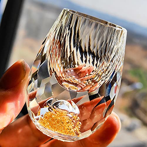 MagiDeal Vaso de Cristal Creativo Vaso de chupito Lámina de Oro Estilo Chino Vaso de Licor Soplado a Mano Diamante Corte de Espejo Hogar para cenas de - Gotitas de Agua