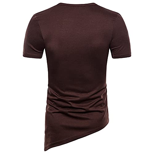 Manga Corta Hombre Verano Básica Ajustado Elástico Cuello Redondo Hombre T-Shirt Moderno Color Sólido Lazada Hombre Casuales Camisa Suave Cómodo All-Match Shirt E-Coffee L