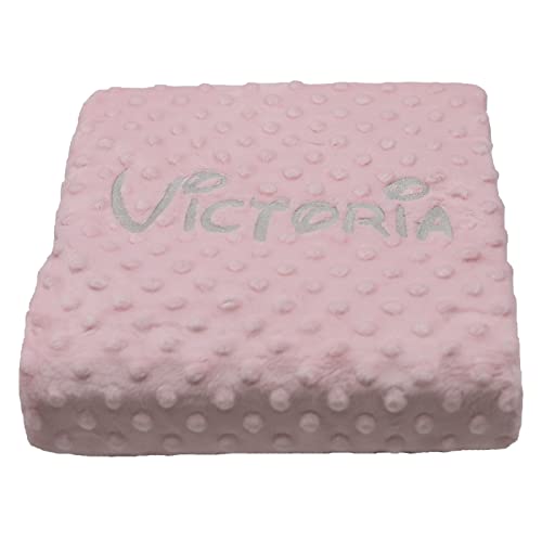 Manta de bebe personalizado con su nombre bordado, manta de copito (Rosa)